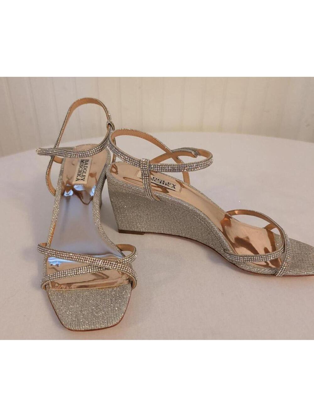 Badgley Mischka Silver Glitter Bridal Sparkle  Wedge Sandals 8.5